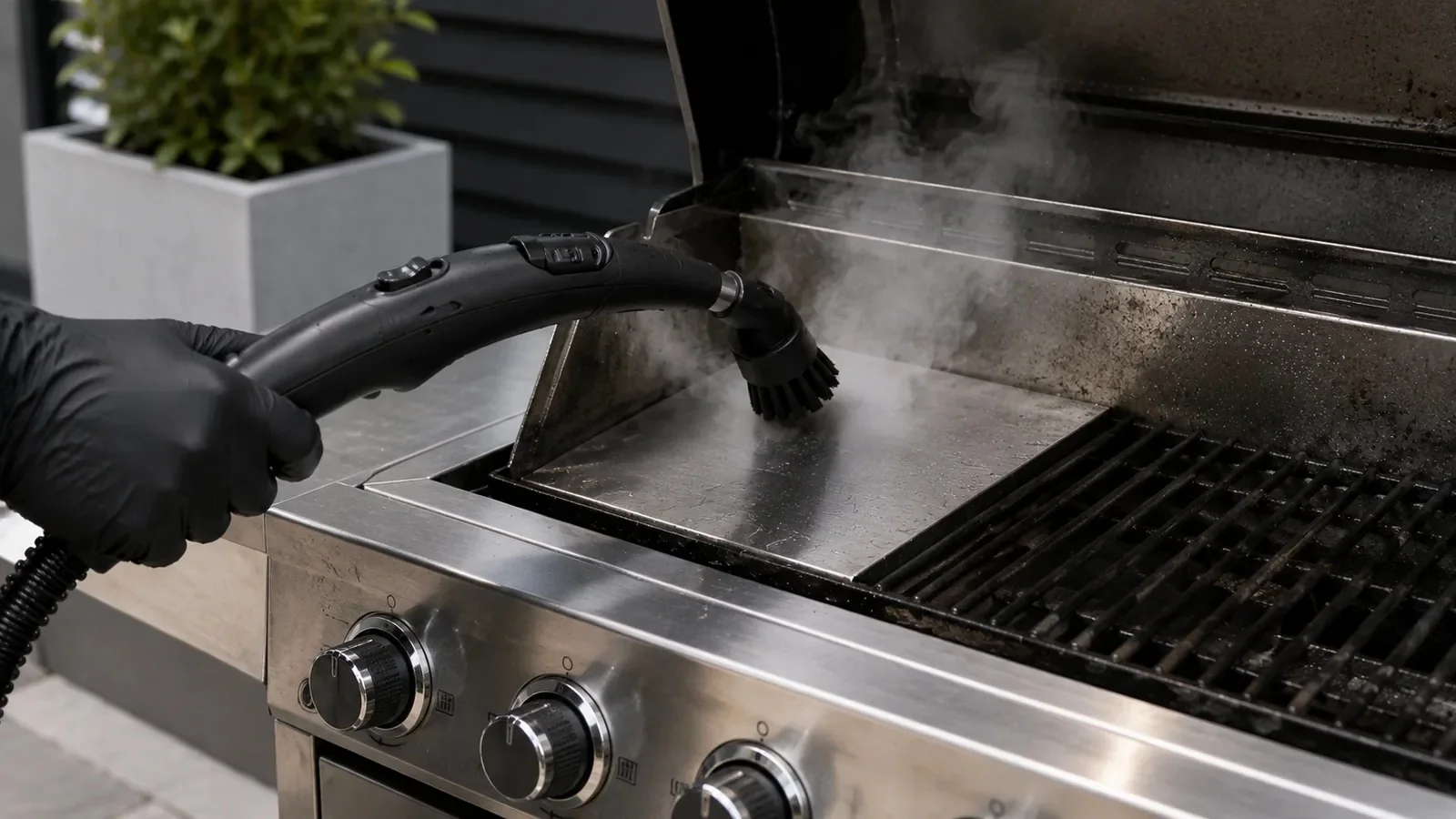 Limpieza con vapor de una barbacoa
