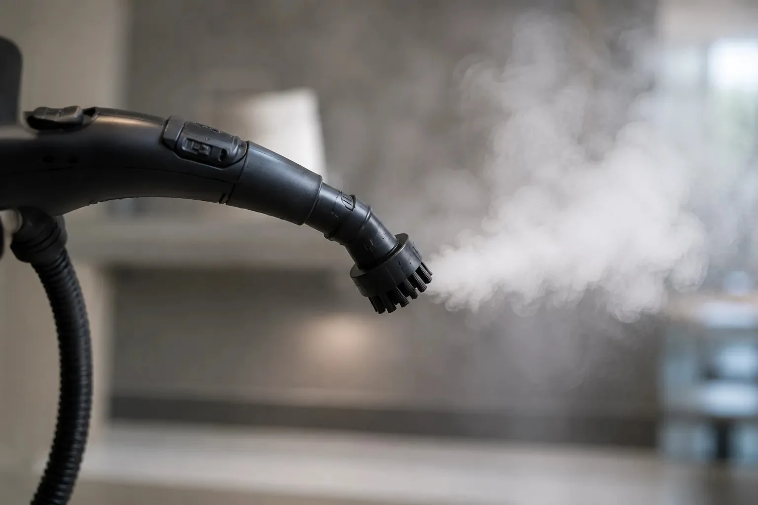 Boquilla expulsando vapor durante la limpieza